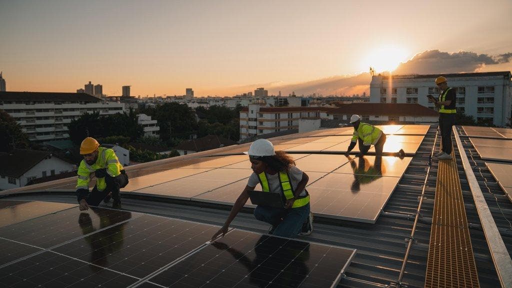 Ingenieur inspiziert Solarpanel auf Dach für Wartung